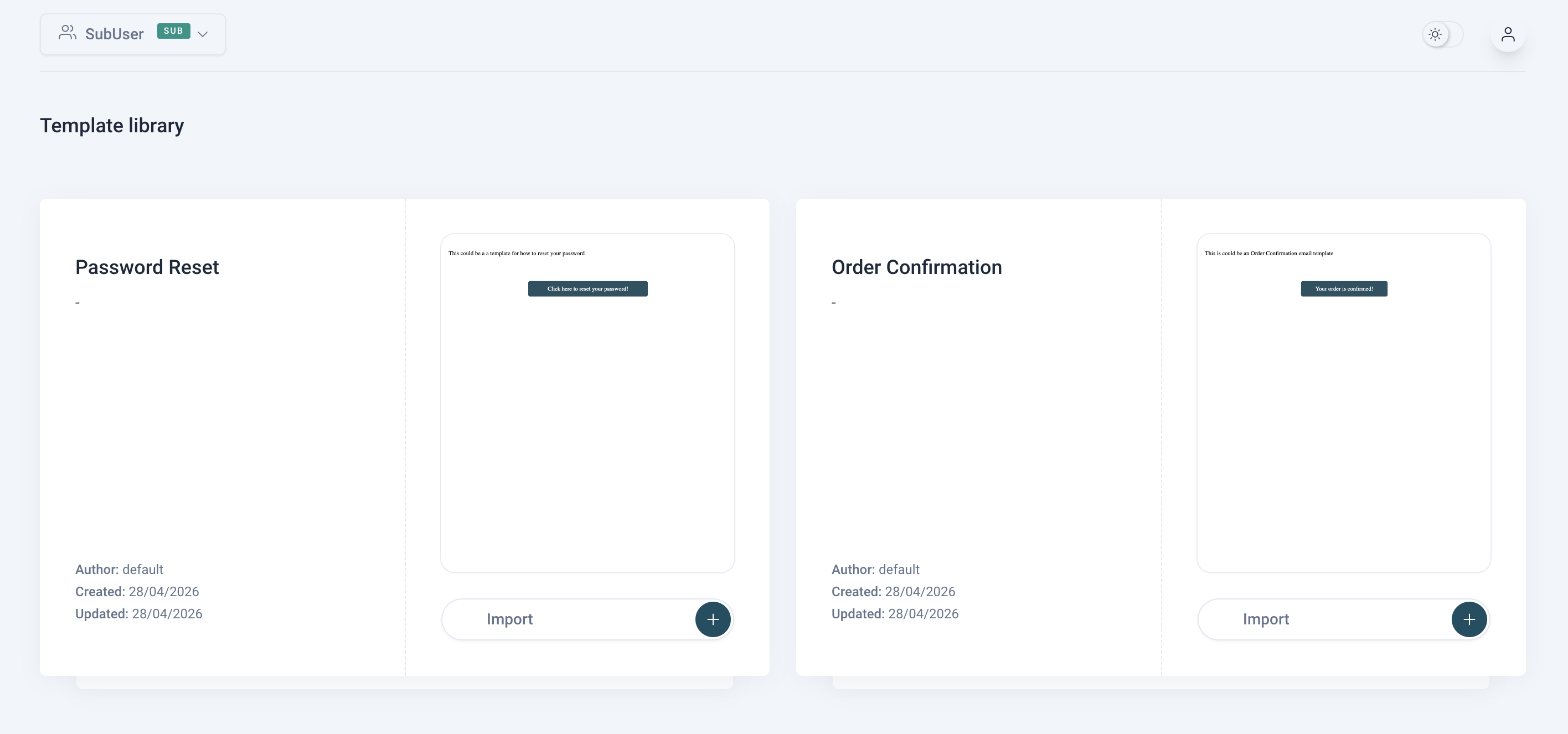 Template Library page